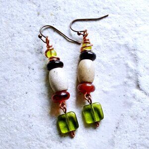 Pretty Colorful Handmade Fall Dangle Earrings - Mixed Semi-Precious Stone Beads